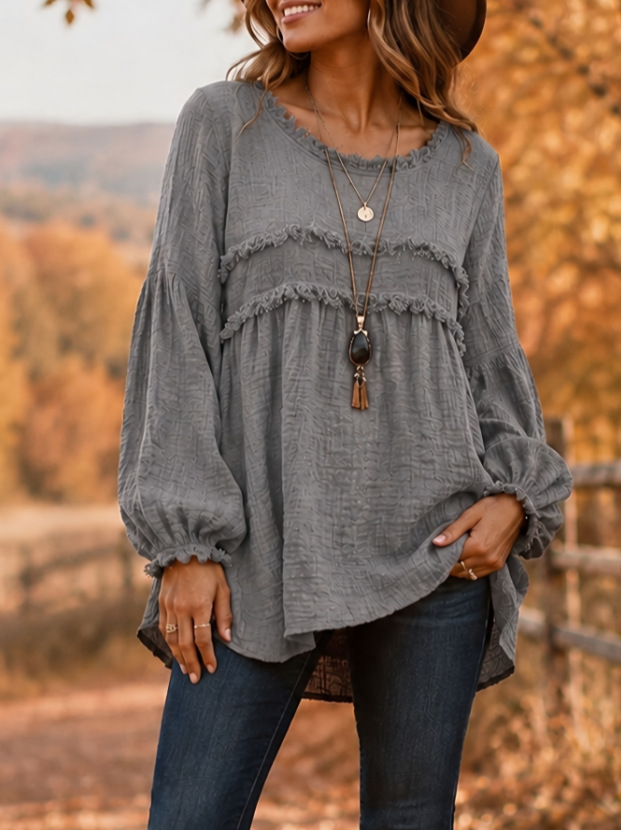 Casual Patchwork Tassel Fringe Crew-Neck T-Shirt Top — foto 3