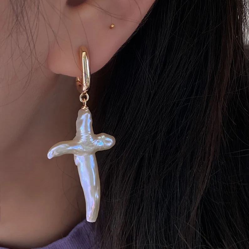 Cross Pearl Earrings Travel Women