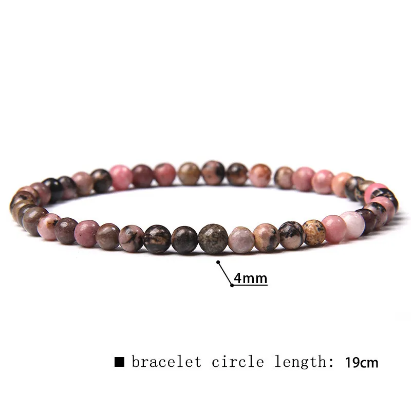 Elastic Beaded 4mm Natural Stone Beads Bracelet - 4Mm Black Line Red Pattern