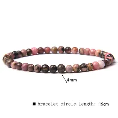 Elastic Beaded 4mm Natural Stone Beads Bracelet - 4Mm Black Line Red Pattern - View 1
