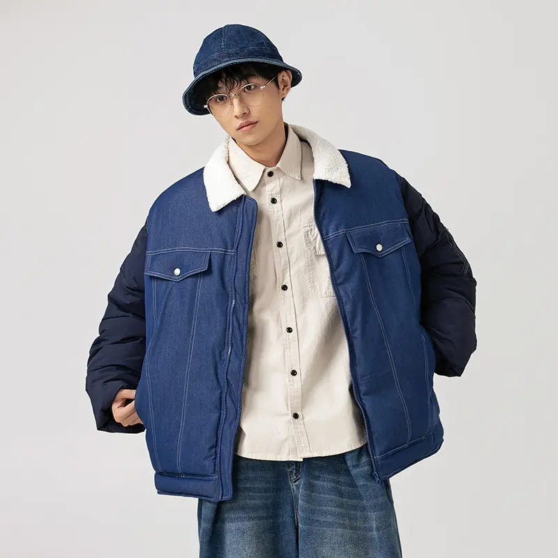 American Retro Patchwork Denim Thickened Cotton Padded