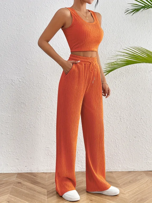 Women's Sports Fashion Casual Vest Loose Trousers Two piece Set Orange Red - Shop at LoveMi