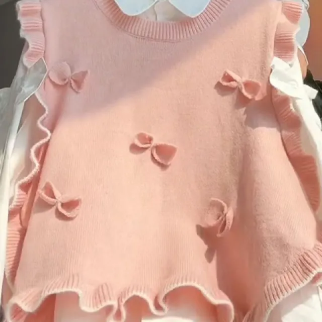 Gentle Three dimensional Flower Round Neck Knitted Women Pink Vest - Shop at LoveMi