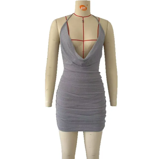 Womens Slim fit Casual Backless Dress Gray - Shop at LoveMi