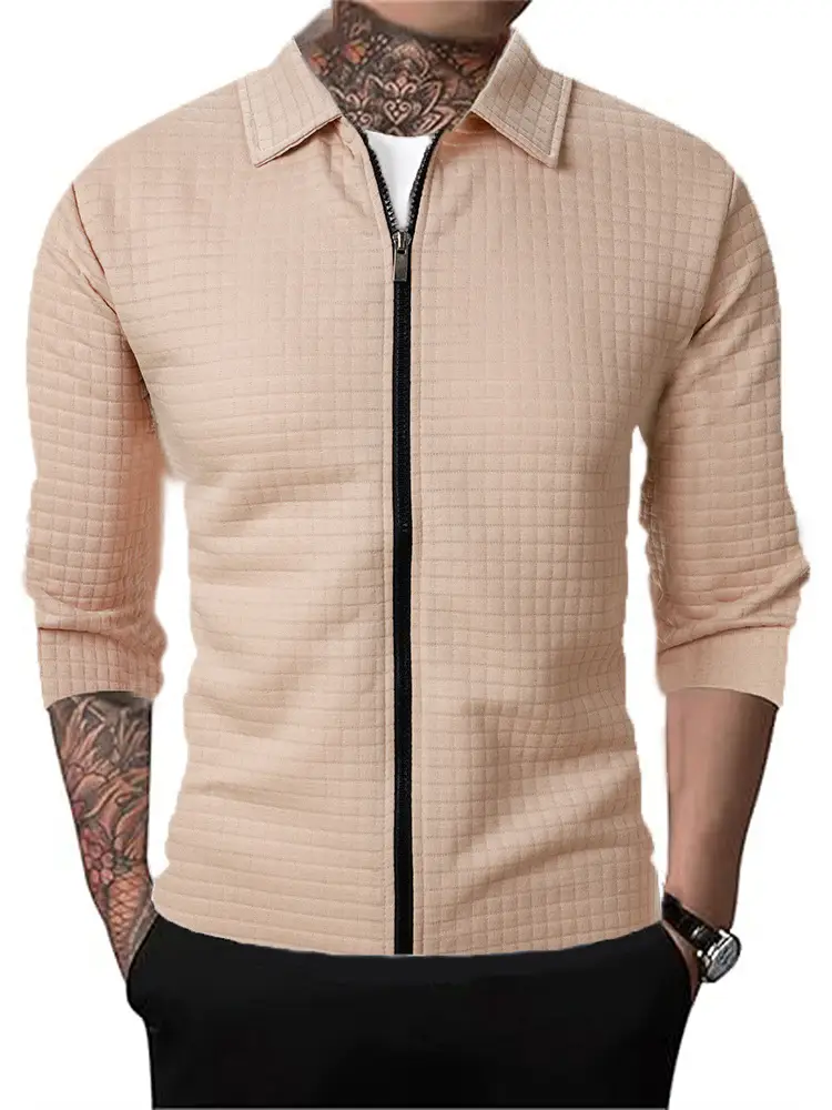 Men's Casual Long-sleeved Lapel Waffle Jacket Cardigan