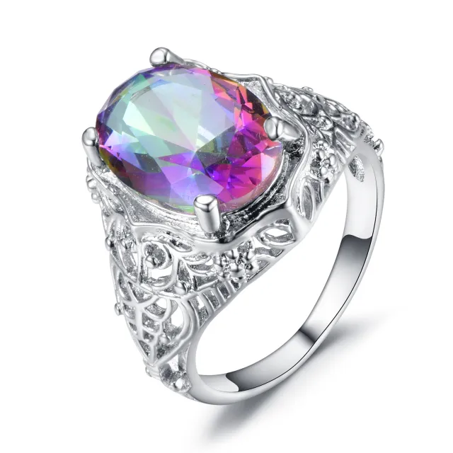 Retro Colorful Round Zircon Ring For Women Colorful - Shop at LoveMi