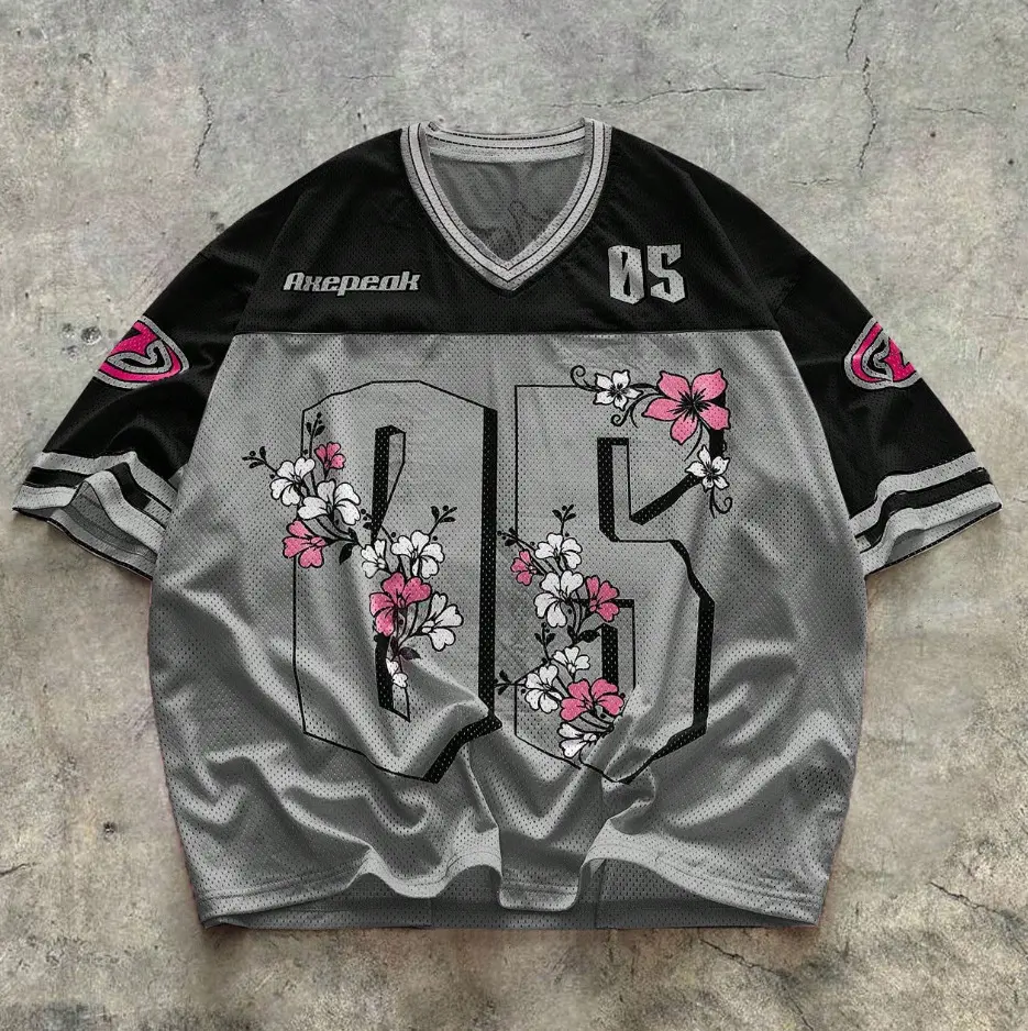 Mens 3D Cherry Blossom Print Mesh Short-Sleeve