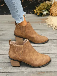 European And American Plus Size Pointed Chunky Heel Martin Boots Women - Brown - View 1