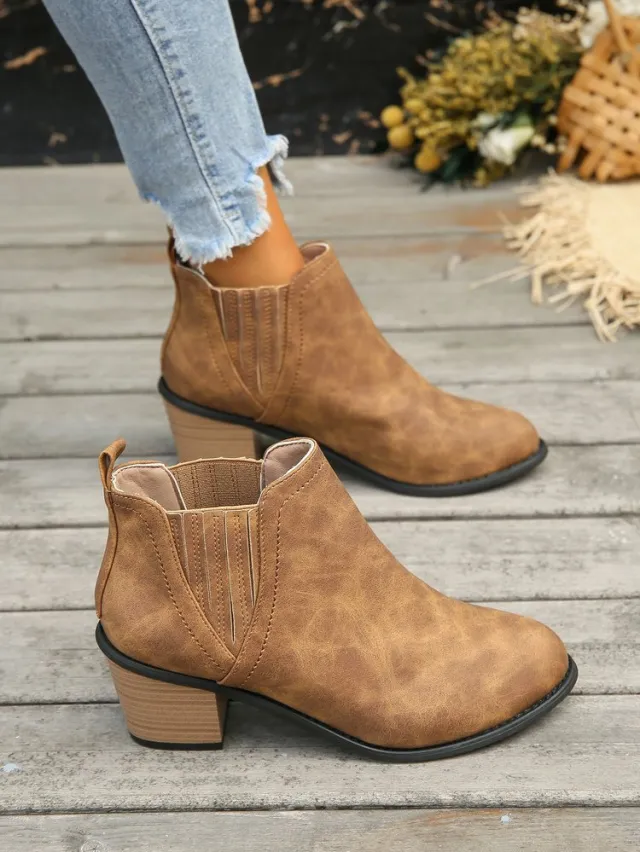 European And American Plus Size Pointed Chunky Heel Martin Boots Women Brown - Shop at LoveMi