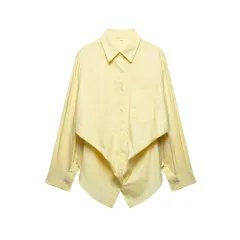 European And American Style Solid Colour Loose Poplin Shirt - Yellow - View 1