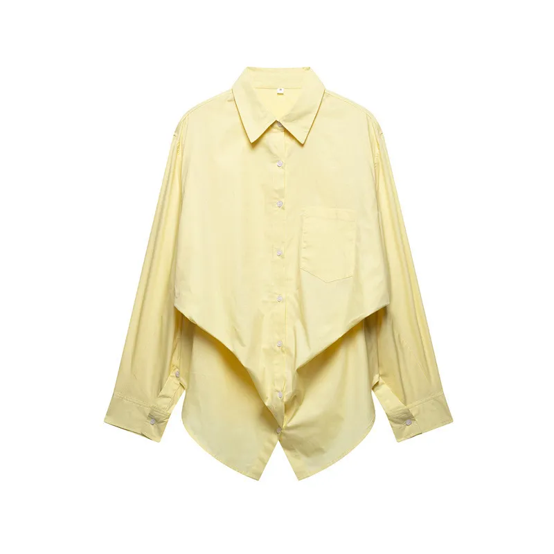 European And American Style Solid Colour Loose Poplin Shirt - Yellow