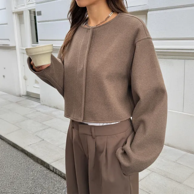 Women's Solid color Long sleeve Jacket Camel - Shop at LoveMi