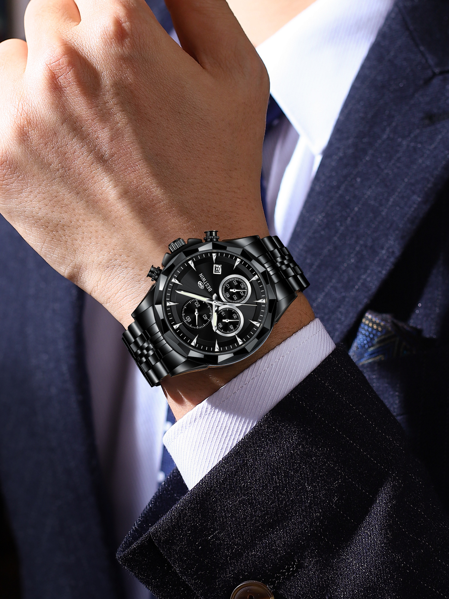 Bestwin BW1734 Luminous thin steel quartz watch for men