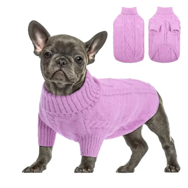 Dog Turtleneck Clothes Autumn And Winter Clothing Solid Color Knitted Sweater Purple - Shop at LoveMi