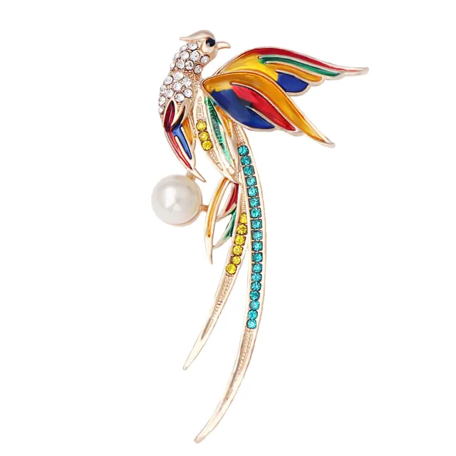 Hummingbird Phoenix Peacock Oil Drip Brooch Pin Clothing Accessories Colorful Pearl Phoenix - Shop at LoveMi