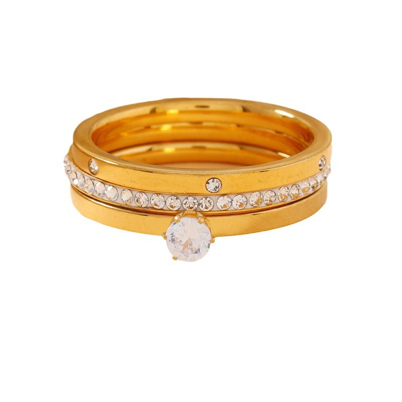 Stainless Steel Ring Three-piece Set Light Luxury High-grade Diamond