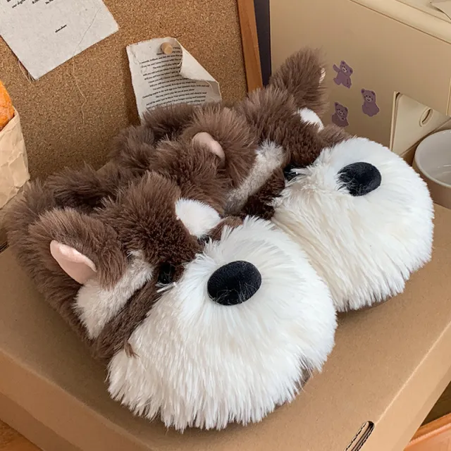 Cartoon Schnauzer Puppy Cotton Slippers Men And Women Coffee - Shop at LoveMi