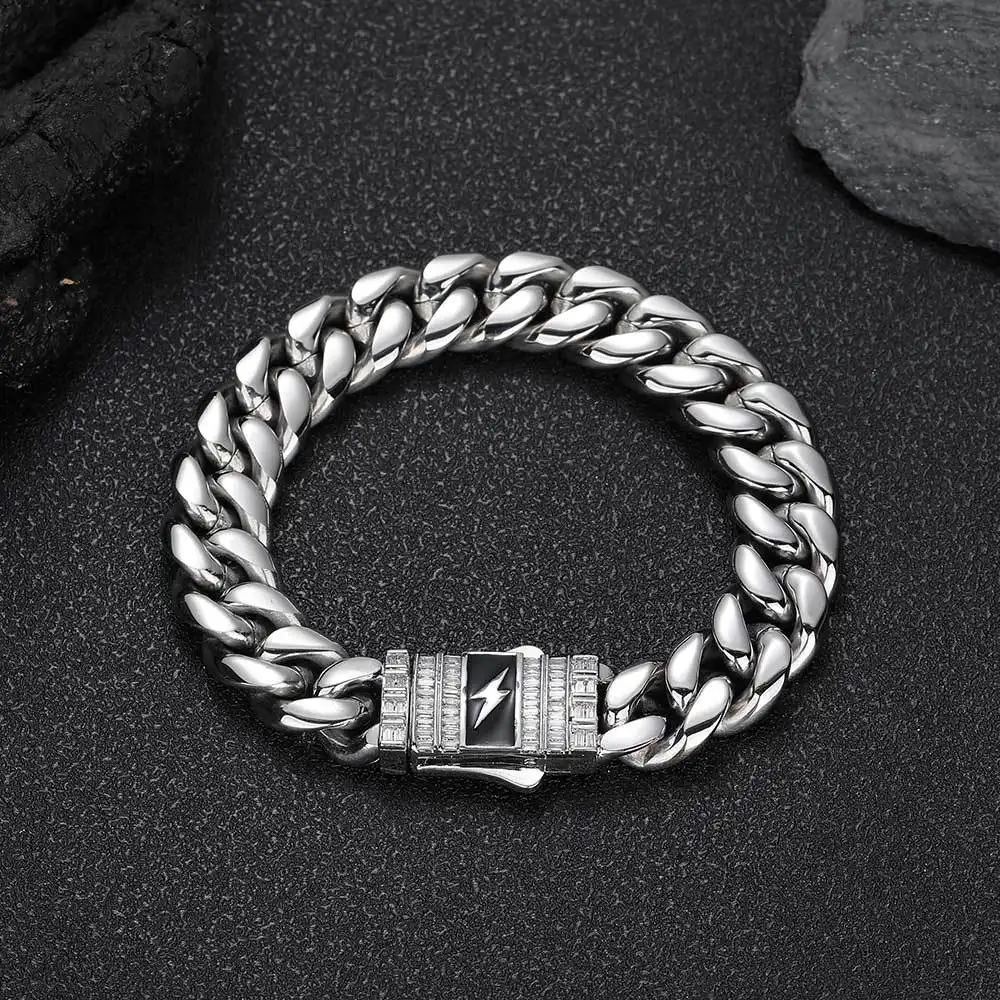Lightning Zircon Spring Fastener Stainless Steel Bracelet