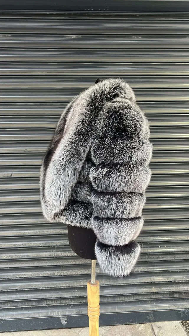 Stitching Artificial Fur Big Fur Collar Short Coat Black Legs And White - Shop at LoveMi