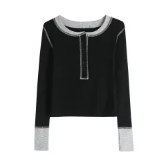 T-shirt Women's Long-sleeved Bottoming Shirt Round Neck Top - Black - View 1