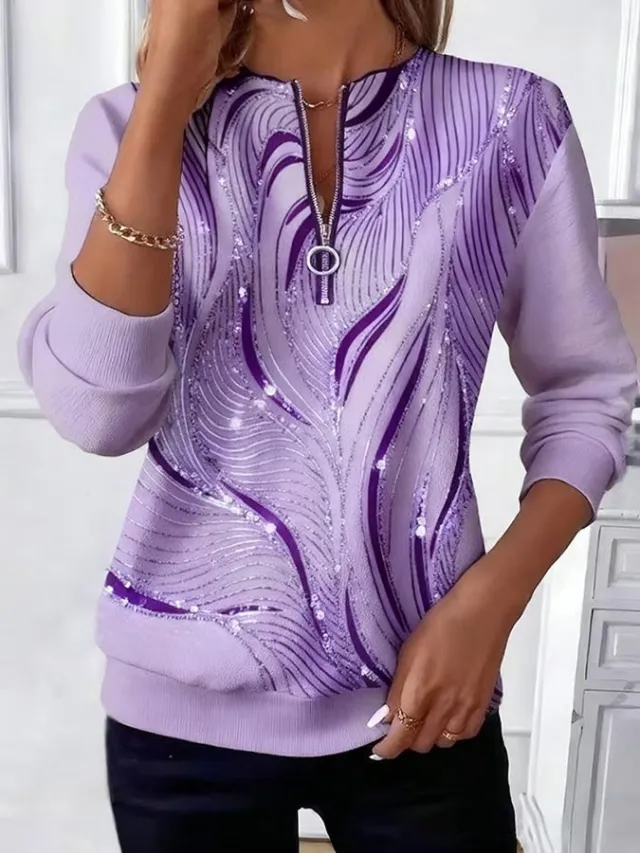 Womens Stylish Patchwork Striped Half Zip Hoodie Style 50 3Xl - Shop at LoveMi