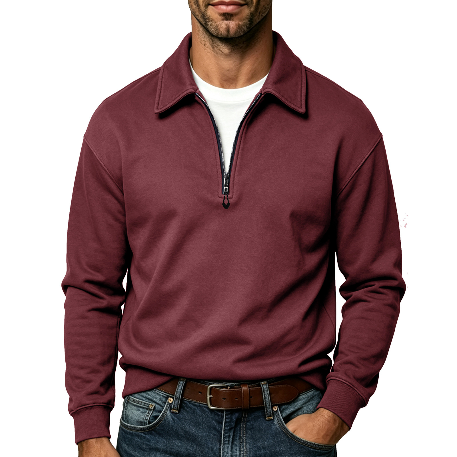 Mens Plus-Size Lapel-Zip Hoodie Top