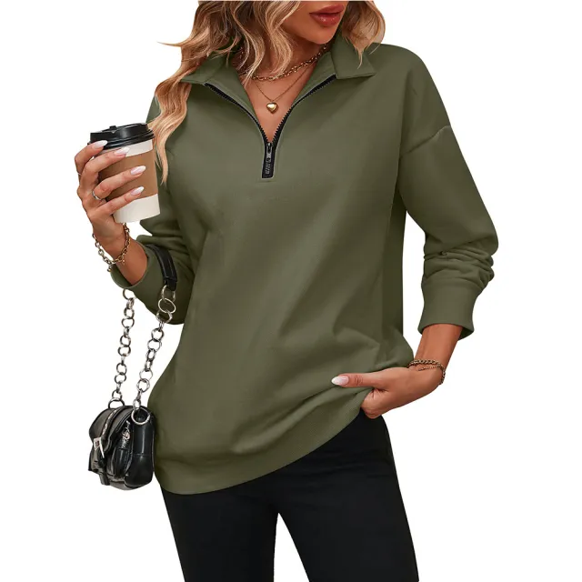 Half Long sleeve Zipper Sweatshirt Y2g Fashion Pullover Fleece Sweater Green - Shop at LoveMi