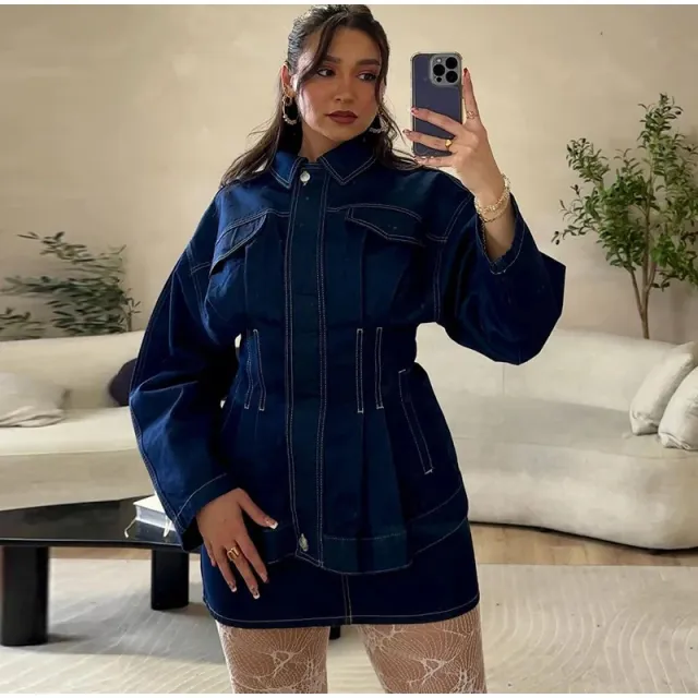 Women's Retro Washed Lapel And Waist Tight Denim Coat Lapel And Waist Tight Top - Shop at LoveMi