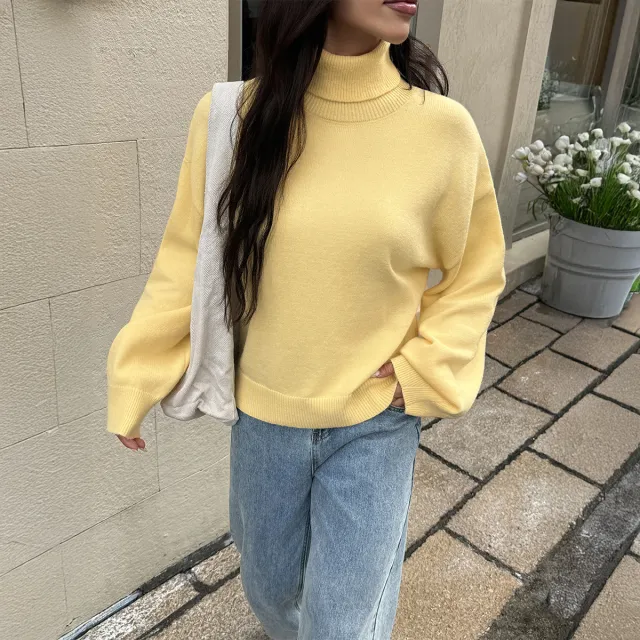 Y2g Turtleneck Woolen Long sleeved Sweater For Women Light Yellow - Shop at LoveMi