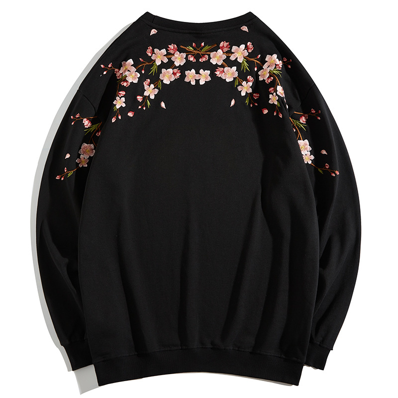 Plum Blossom Embroidered Crew Neck Sweater