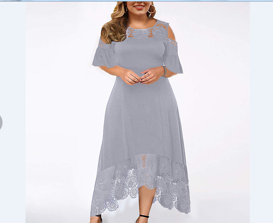 Lace Patchwork Ruffled Short Sleeve Pullover Dress Women
