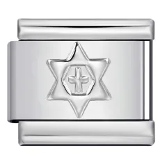 Titanium Steel Convex Silver Stamped Pattern DIY Italian Modular Bracelet - Cross Star Of David Y458 - View 1