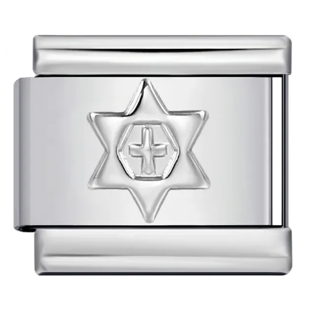 Titanium Steel Convex Silver Stamped Pattern DIY Italian Modular Bracelet Cross Star Of David Y458 - Shop at LoveMi