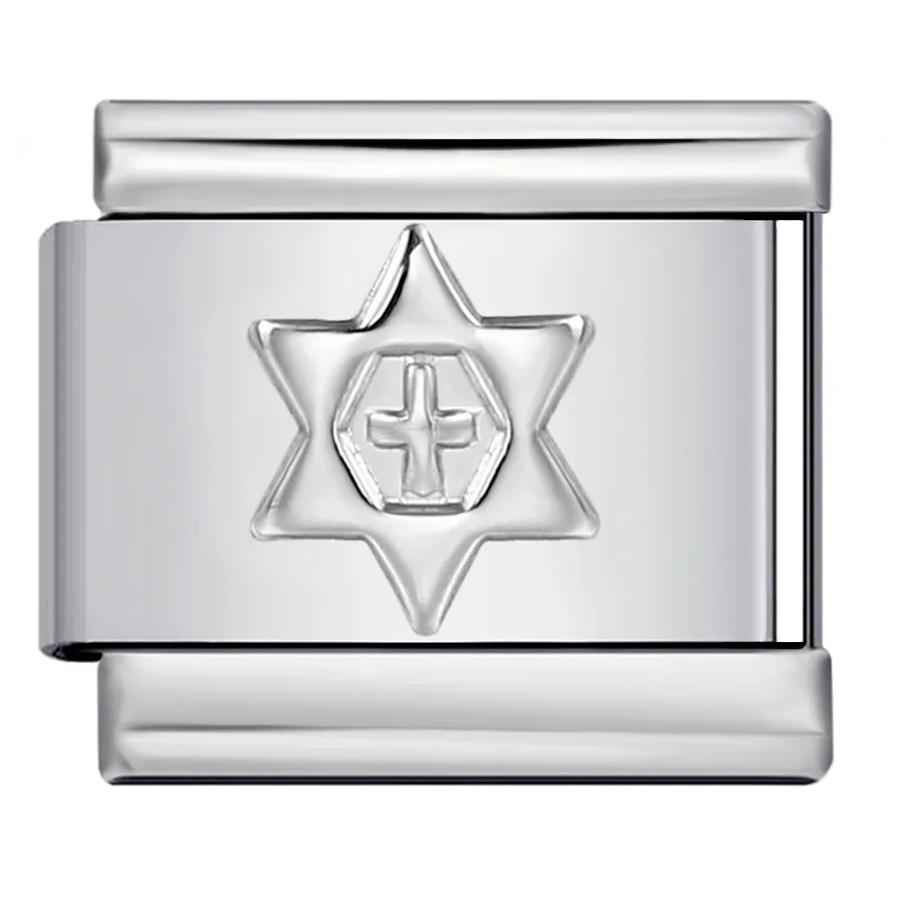 Titanium Steel Convex Silver Stamped Pattern DIY Italian Modular Bracelet - Cross Star Of David Y458