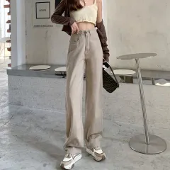 Versatile Korean Style Slimming And Straight Mop Pants - Khaki - View 1