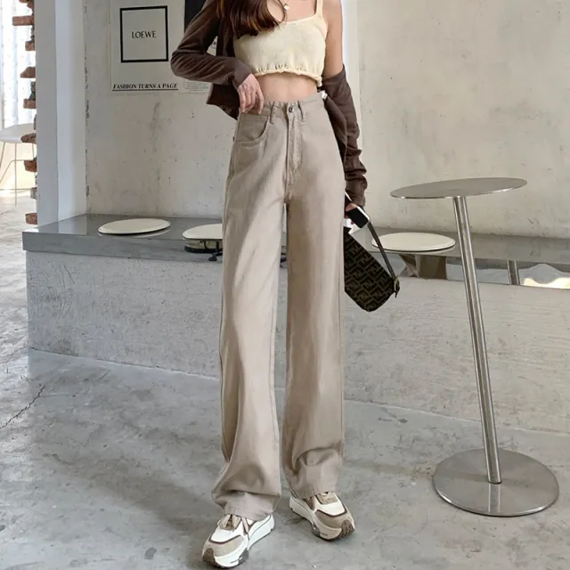 Versatile Korean Style Slimming And Straight Mop Pants Khaki - Shop at LoveMi