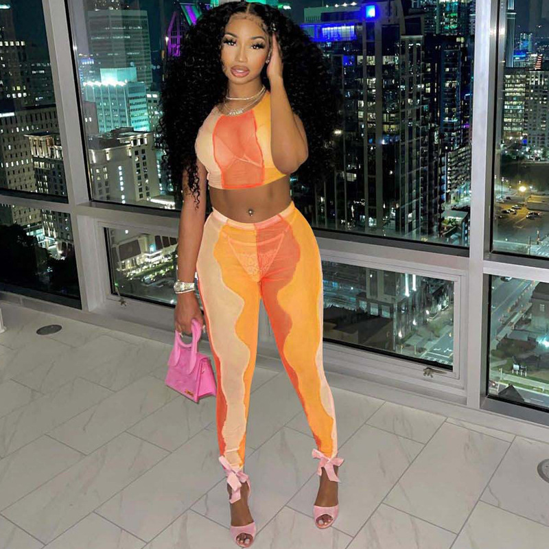 Irregular Stitching Sleeveless Vest Top Tight Trousers Suit Women