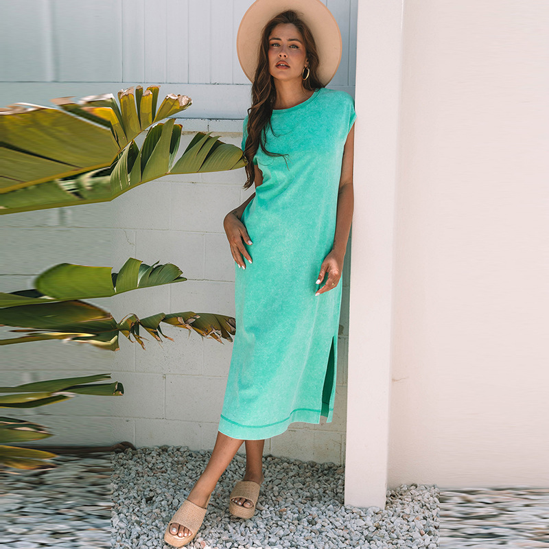 European And American Leisure Style Split Short Sleeve Dress