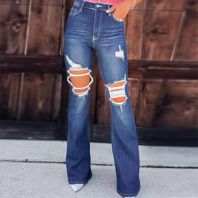 Women's Fashion Leisure Ripped Jeans Blue - Shop at LoveMi