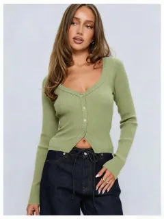 Women's European And American-style Long-sleeved Slim-fit Cropped Knit Top - Matcha-Xxl - View 1