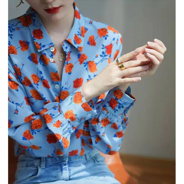 Design print Retro Long sleeved Shirt Blue - Shop at LoveMi