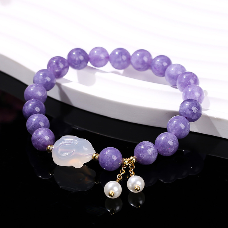Aquamarine Chalcedony Lychee Jelly Agate Rabbit Bracelet