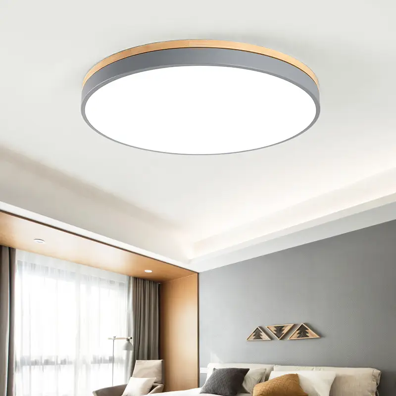 LED Living Room Solid Wood Round Ceiling Lamp