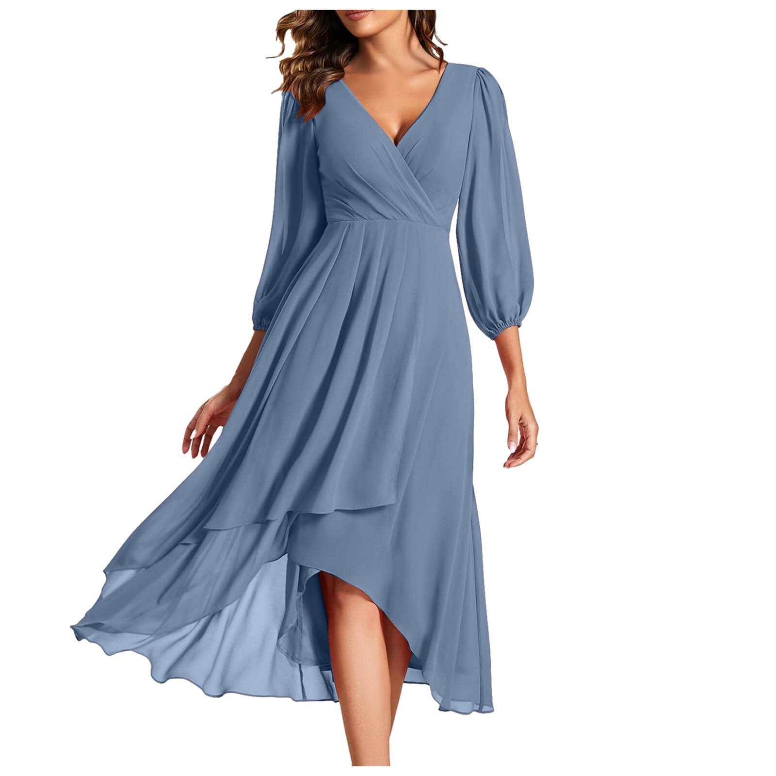 Women's V-neck Long-sleeved Dress Loose Party Evening Dress