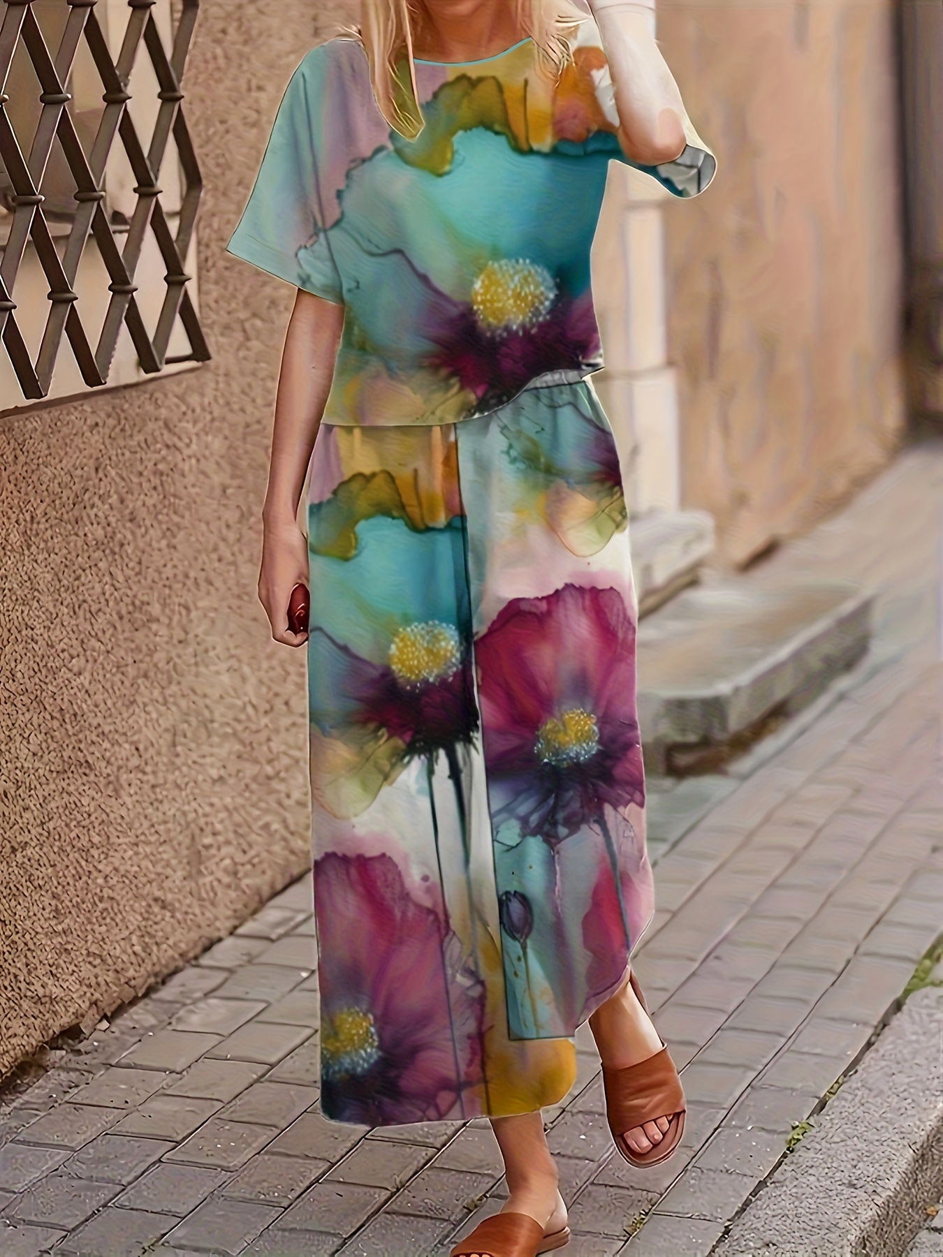 Casual Fashionable Loose-fitting Short-sleeve Crew-neck T-shirt And Pants Set