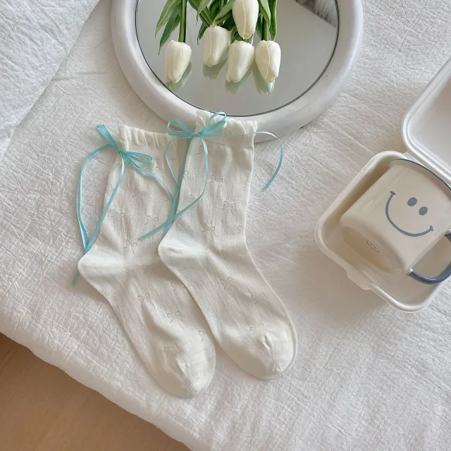 Thin Mesh Breathable Bunching Socks Children Cute Girl Bow Cotton Milky White Bow - Shop at LoveMi