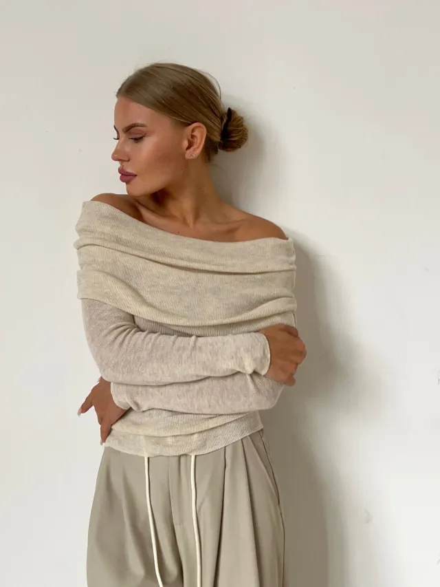 Winter Sexy Slim fit Cashmere Off neck Long Sleeve Bottoming Sweater Oatmeal Color S - Shop at LoveMi