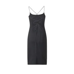 New European And American Sexy Backless Slit Slim Sleeveless Sling Dress - Black - View 1
