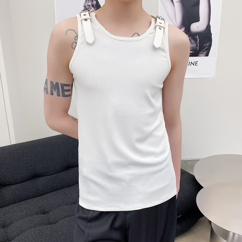 Leather Shoulder Loop Sweater Men's Slim Top