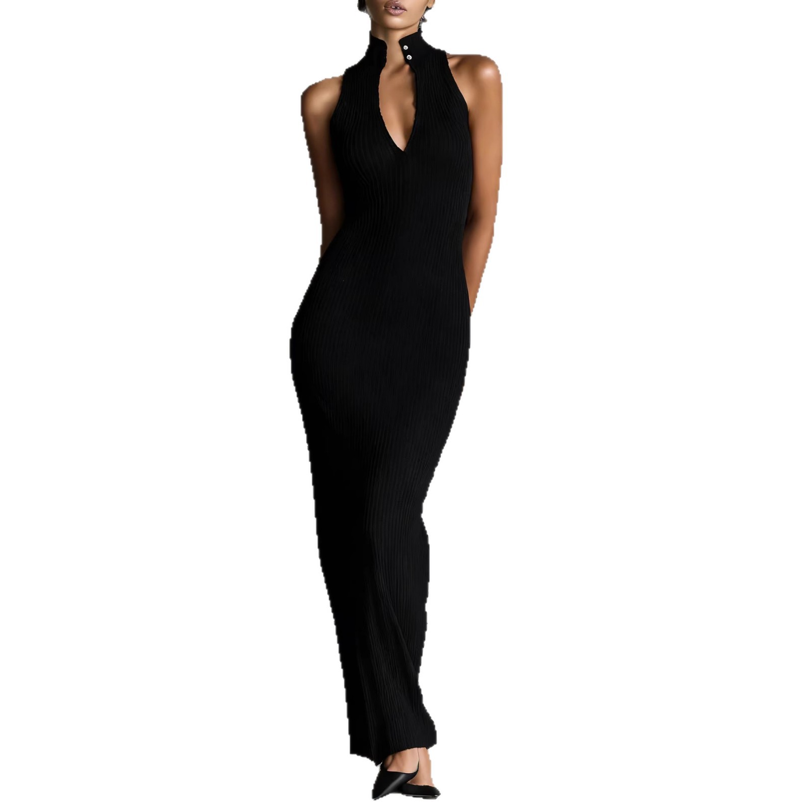 Sleeveless High-necked Waist-cinching Dress For Women